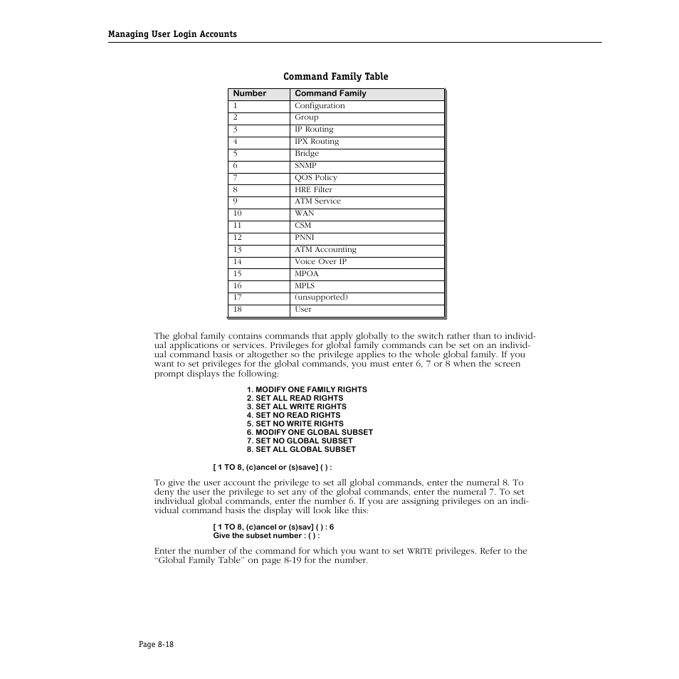 Command family table, Command family table -18 | Alcatel Carrier Internetworking Solutions Omni Switch/Router User Manual | Page 220 / 1100