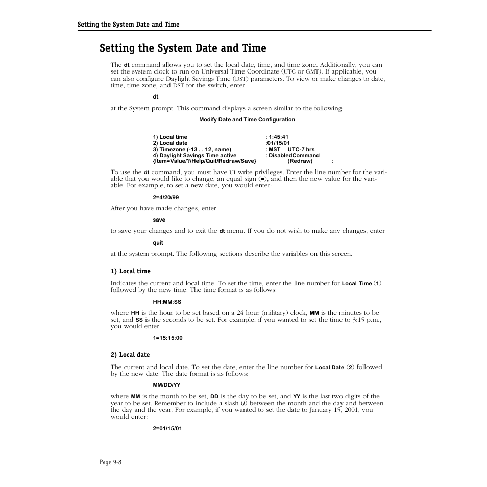 Setting the system date and time, Setting the system date and time -8 | Alcatel Carrier Internetworking Solutions Omni Switch/Router User Manual | Page 230 / 1100