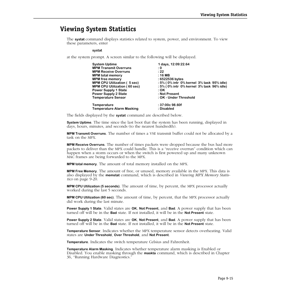 Viewing system statistics, Viewing system statistics -15 | Alcatel Carrier Internetworking Solutions Omni Switch/Router User Manual | Page 237 / 1100