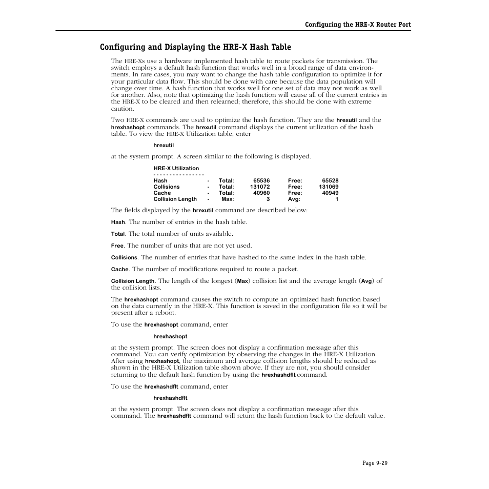 Configuring and displaying the hre-x hash table | Alcatel Carrier Internetworking Solutions Omni Switch/Router User Manual | Page 251 / 1100