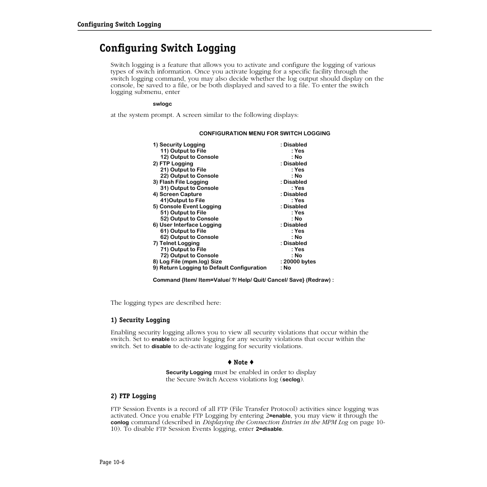 Configuring switch logging, Configuring switch logging -6 | Alcatel Carrier Internetworking Solutions Omni Switch/Router User Manual | Page 262 / 1100