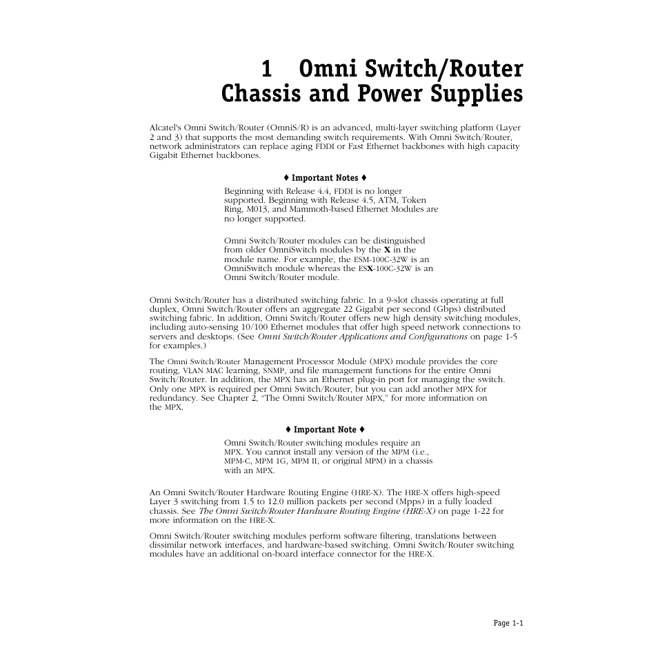 Omni switch/router chassis and power supplies, 1 omni switch/router chassis and power supplies | Alcatel Carrier Internetworking Solutions Omni Switch/Router User Manual | Page 31 / 1100