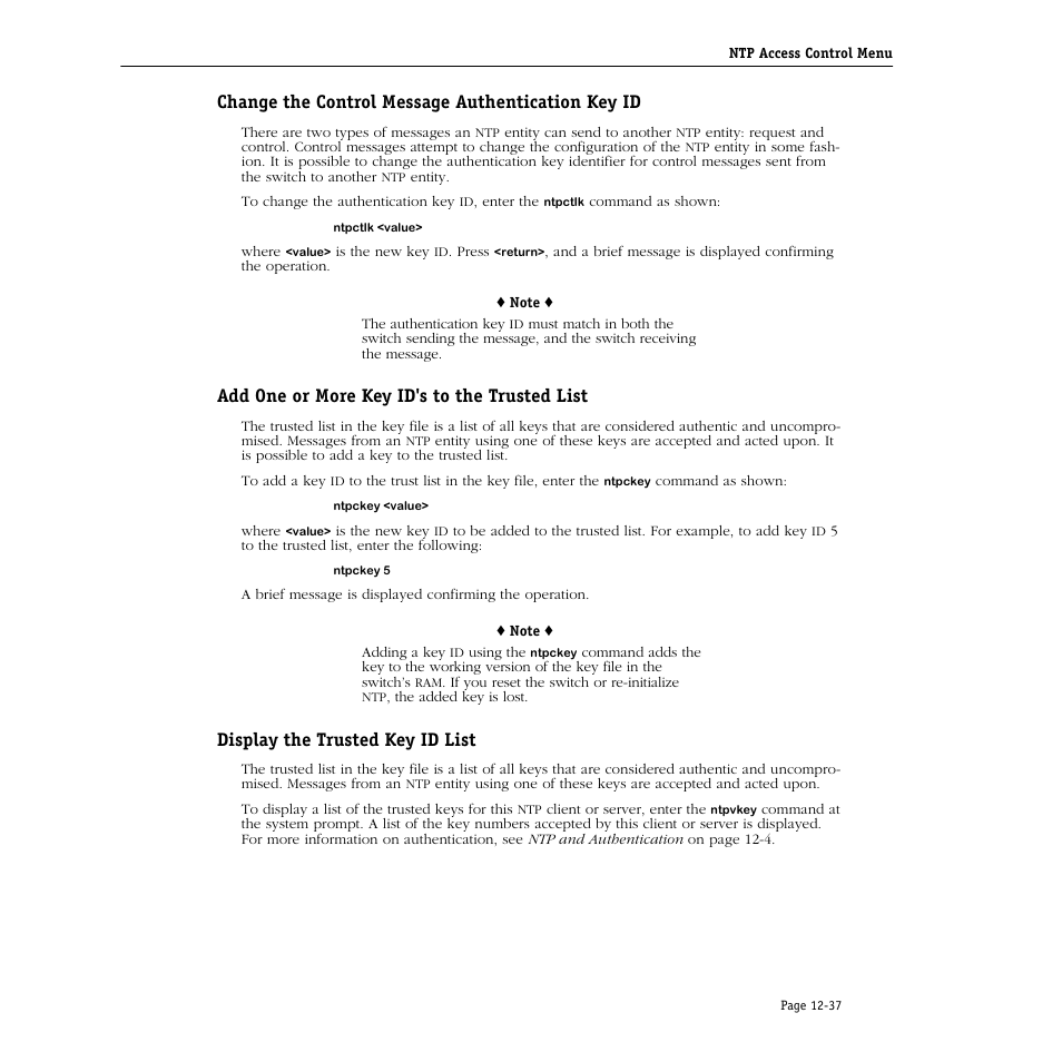 Change the control message authentication key id, Add one or more key id's to the trusted list, Display the trusted key id list | Alcatel Carrier Internetworking Solutions Omni Switch/Router User Manual | Page 315 / 1100