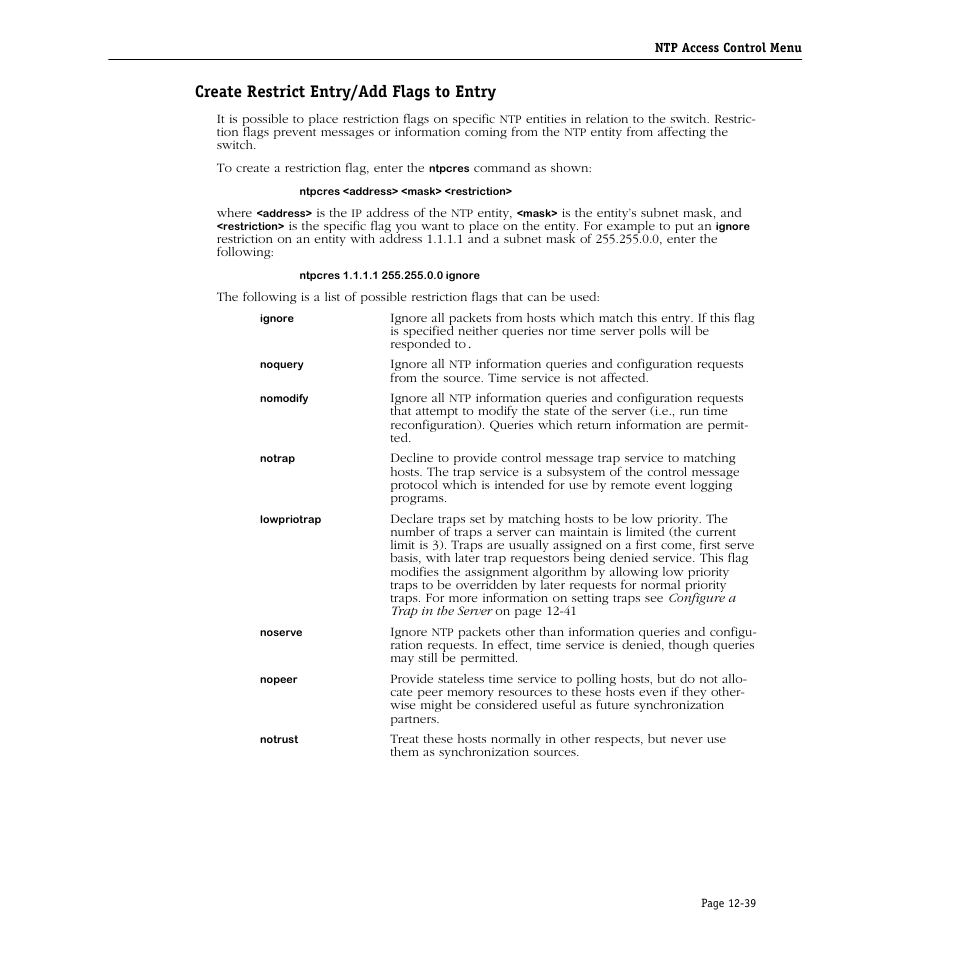 Create restrict entry/add flags to entry, Create restrict entry/add flags to entry -39 | Alcatel Carrier Internetworking Solutions Omni Switch/Router User Manual | Page 317 / 1100