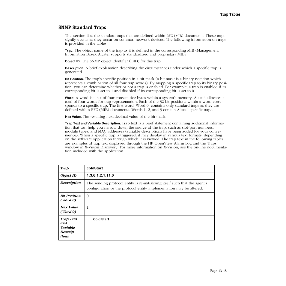 Snmp standard traps, Snmp standard traps -15 | Alcatel Carrier Internetworking Solutions Omni Switch/Router User Manual | Page 335 / 1100