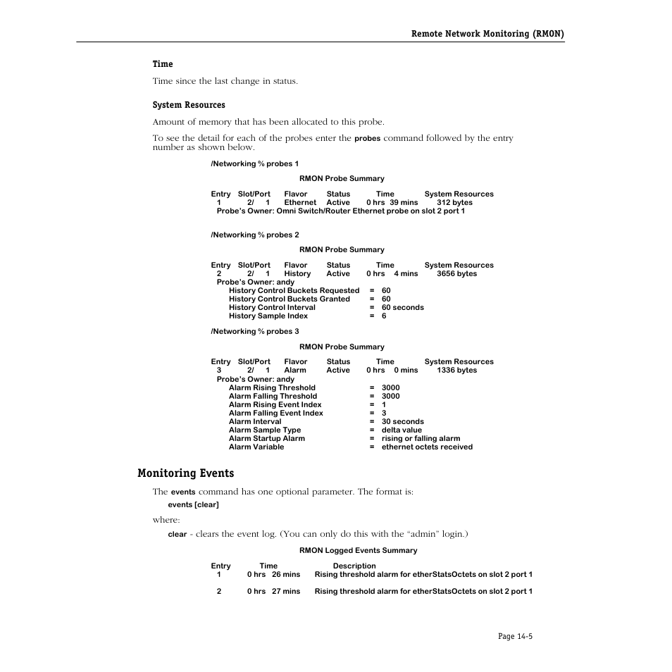 Monitoring events, Monitoring events -5 | Alcatel Carrier Internetworking Solutions Omni Switch/Router User Manual | Page 413 / 1100