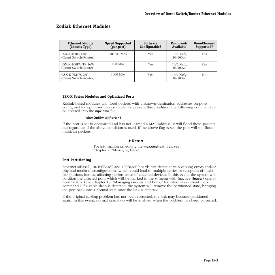 Kodiak ethernet modules, Kodiak ethernet modules -3 | Alcatel Carrier Internetworking Solutions Omni Switch/Router User Manual | Page 417 / 1100