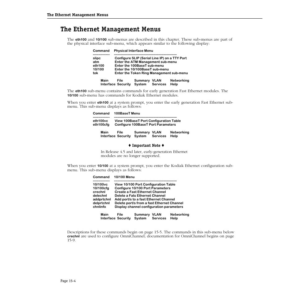 The ethernet management menus, The ethernet management menus -4 | Alcatel Carrier Internetworking Solutions Omni Switch/Router User Manual | Page 418 / 1100