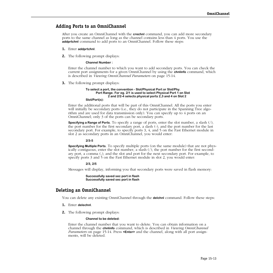 Adding ports to an omnichannel, Deleting an omnichannel | Alcatel Carrier Internetworking Solutions Omni Switch/Router User Manual | Page 427 / 1100