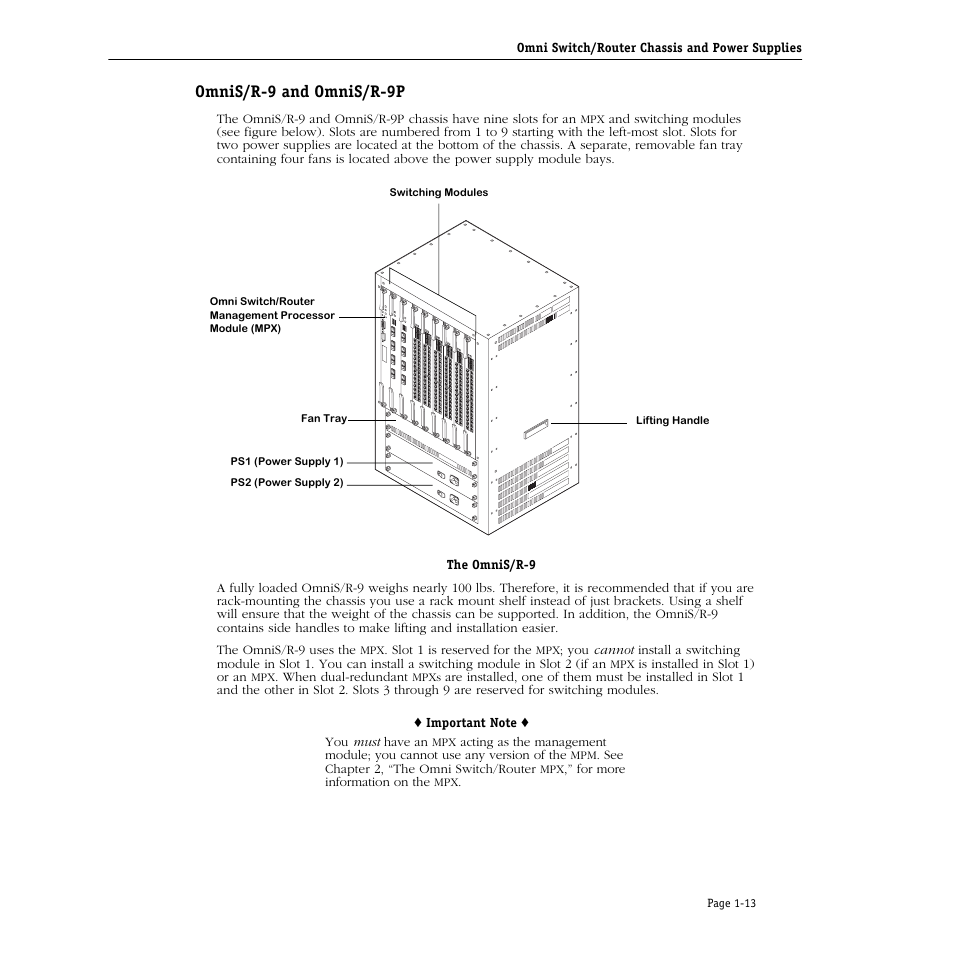 Omnis/r-9 and omnis/r-9p, Omnis/r-9 and omnis/r-9p -13 | Alcatel Carrier Internetworking Solutions Omni Switch/Router User Manual | Page 43 / 1100