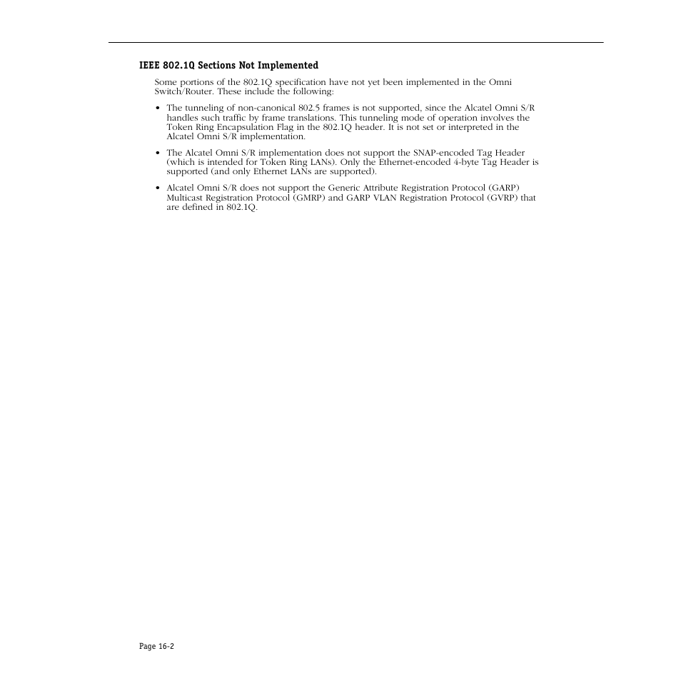 Ieee 802.1q sections not implemented, Ieee 802.1q sections not implemented -2 | Alcatel Carrier Internetworking Solutions Omni Switch/Router User Manual | Page 432 / 1100