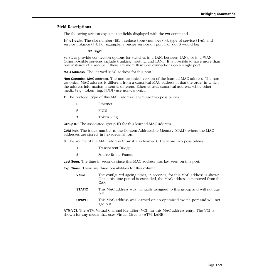 Field descriptions | Alcatel Carrier Internetworking Solutions Omni Switch/Router User Manual | Page 457 / 1100