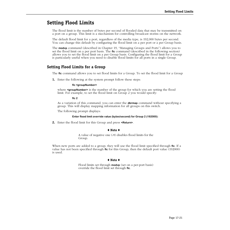 Setting flood limits, Setting flood limits for a group, Setting flood limits -21 | Setting flood limits for a group -21 | Alcatel Carrier Internetworking Solutions Omni Switch/Router User Manual | Page 469 / 1100
