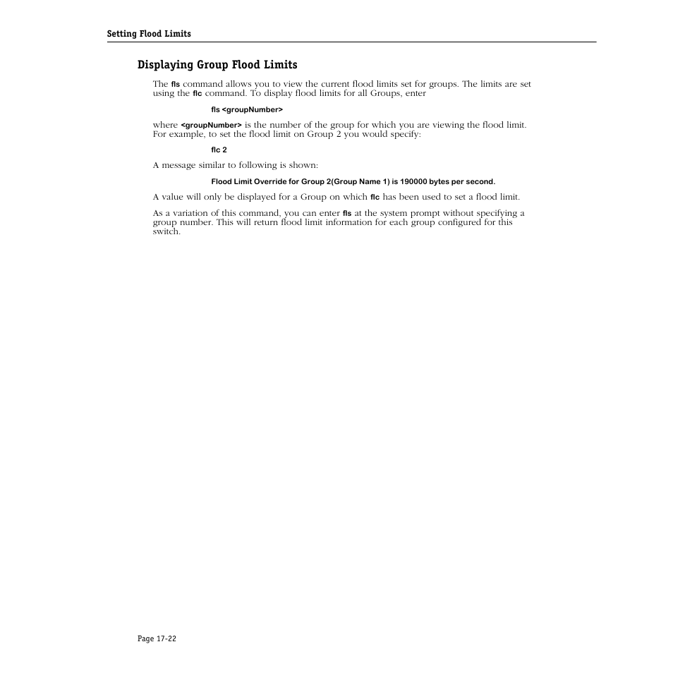 Displaying group flood limits, Displaying group flood limits -22 | Alcatel Carrier Internetworking Solutions Omni Switch/Router User Manual | Page 470 / 1100