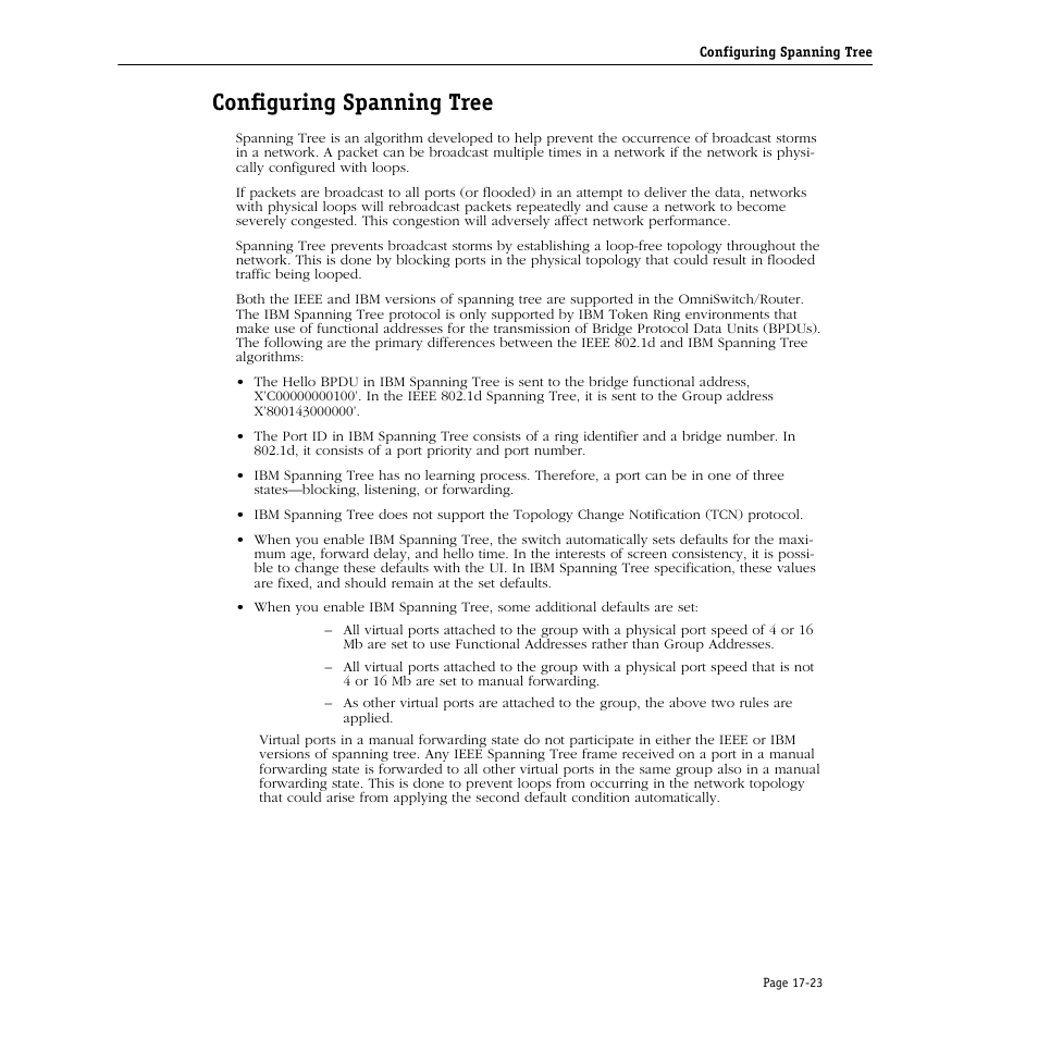 Configuring spanning tree, Configuring spanning tree -23 | Alcatel Carrier Internetworking Solutions Omni Switch/Router User Manual | Page 471 / 1100