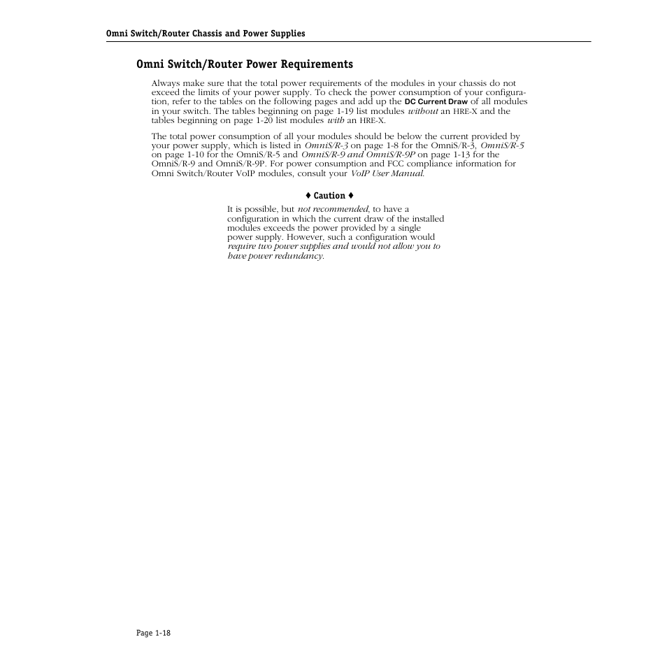 Omni switch/router power requirements, Omni switch/router power requirements -18 | Alcatel Carrier Internetworking Solutions Omni Switch/Router User Manual | Page 48 / 1100