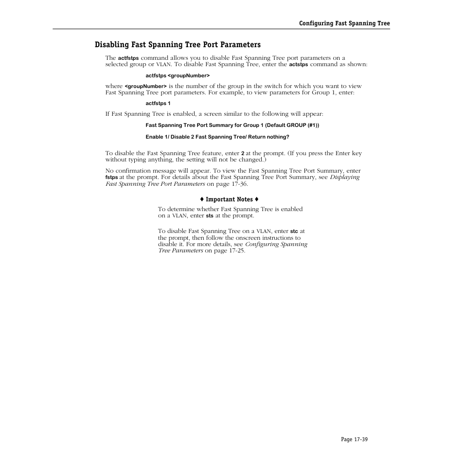 Disabling fast spanning tree port parameters, Disabling fast spanning tree port parameters -39 | Alcatel Carrier Internetworking Solutions Omni Switch/Router User Manual | Page 487 / 1100