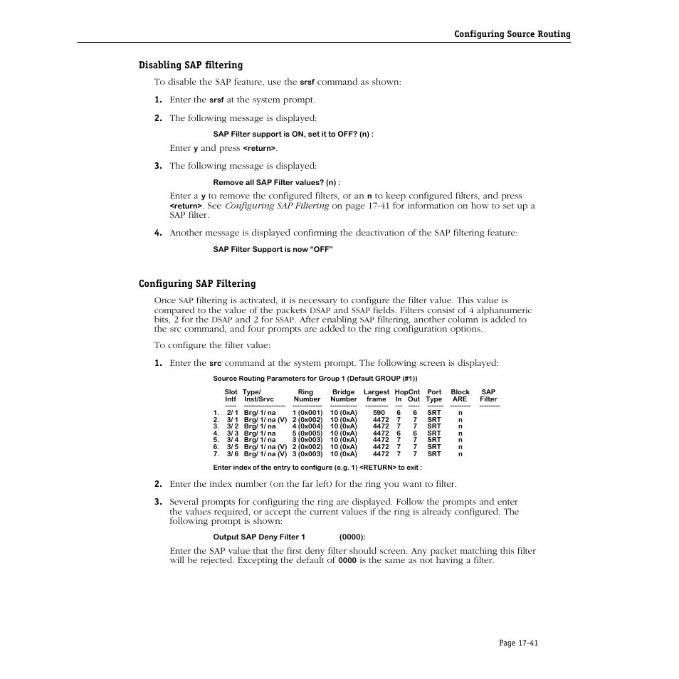 Disabling sap filtering, Configuring sap filtering | Alcatel Carrier Internetworking Solutions Omni Switch/Router User Manual | Page 489 / 1100