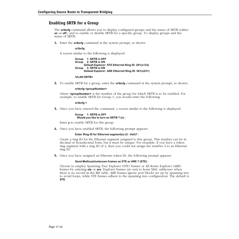 Enabling srtb for a group, Enabling srtb for a group -44 | Alcatel Carrier Internetworking Solutions Omni Switch/Router User Manual | Page 492 / 1100