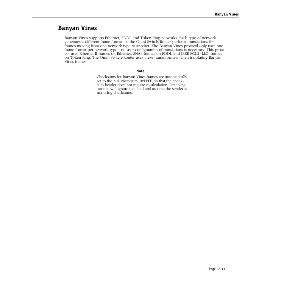 Banyan vines, Banyan vines -13 | Alcatel Carrier Internetworking Solutions Omni Switch/Router User Manual | Page 509 / 1100