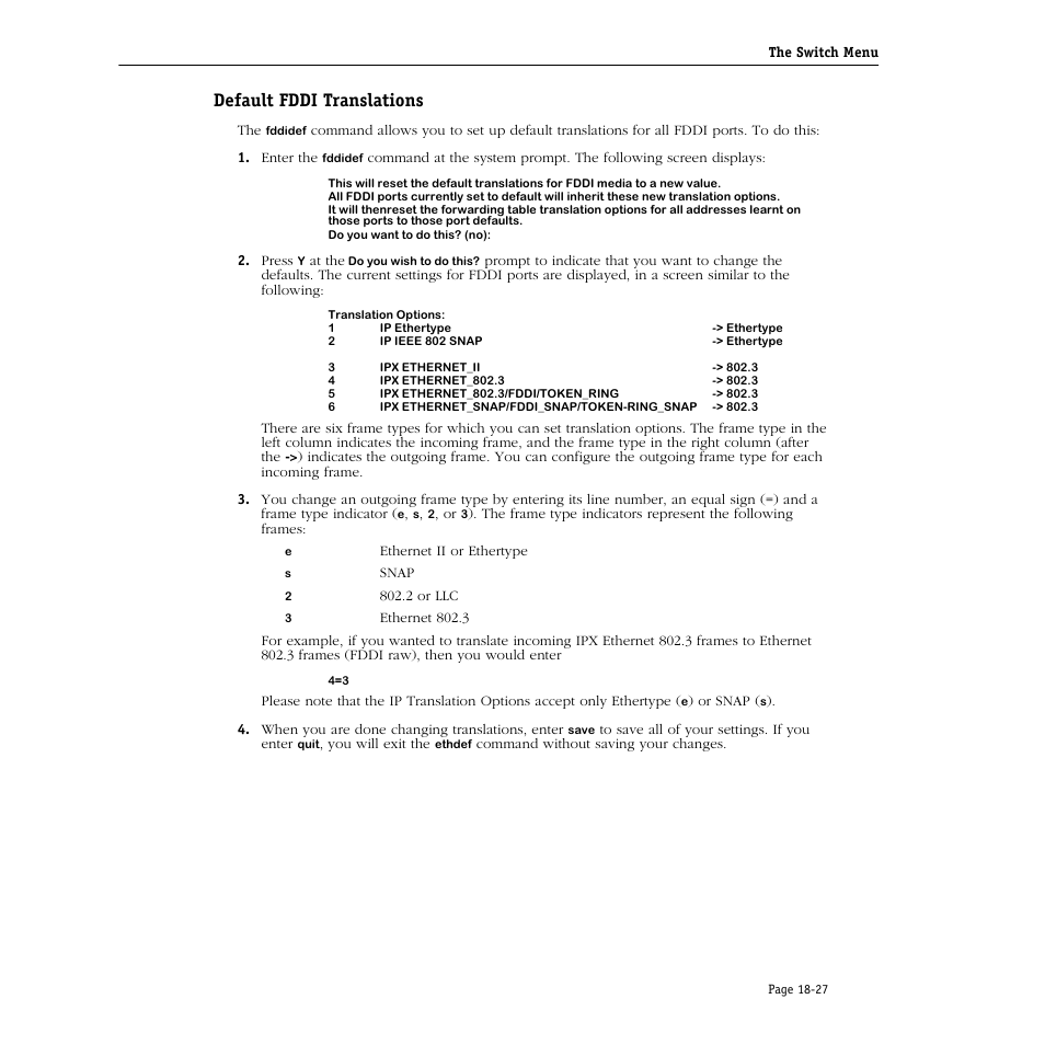 Default fddi translations, Default fddi translations -27 | Alcatel Carrier Internetworking Solutions Omni Switch/Router User Manual | Page 523 / 1100