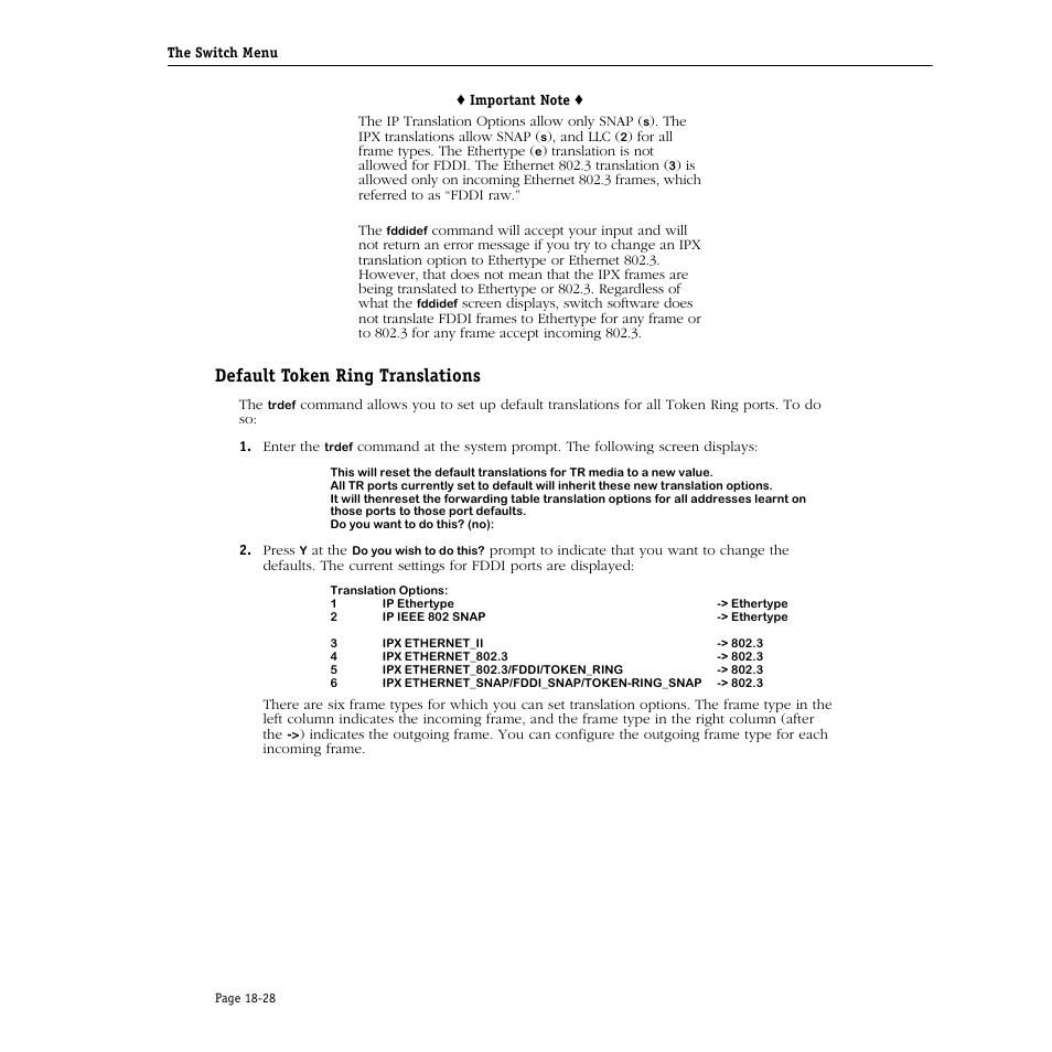 Default token ring translations, Default token ring translations -28 | Alcatel Carrier Internetworking Solutions Omni Switch/Router User Manual | Page 524 / 1100