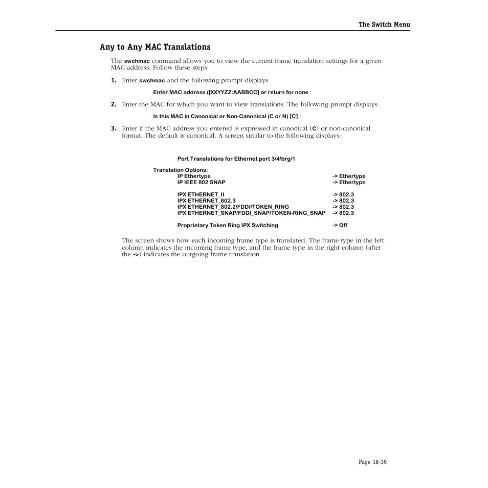 Any to any mac translations, Any to any mac translations -39 | Alcatel Carrier Internetworking Solutions Omni Switch/Router User Manual | Page 535 / 1100