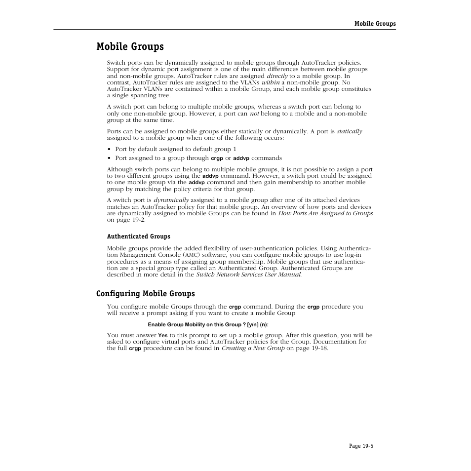 Mobile groups, Configuring mobile groups, Mobile groups -5 | Configuring mobile groups -5 | Alcatel Carrier Internetworking Solutions Omni Switch/Router User Manual | Page 547 / 1100