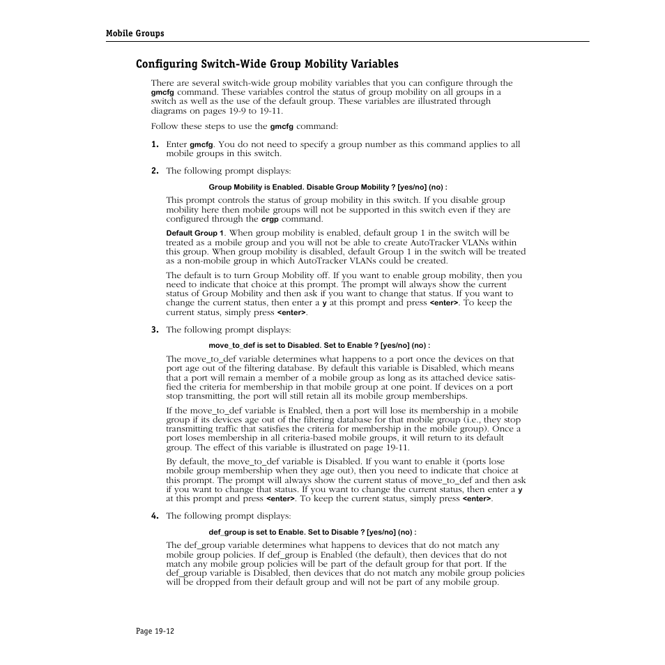 Configuring switch-wide group mobility variables | Alcatel Carrier Internetworking Solutions Omni Switch/Router User Manual | Page 554 / 1100