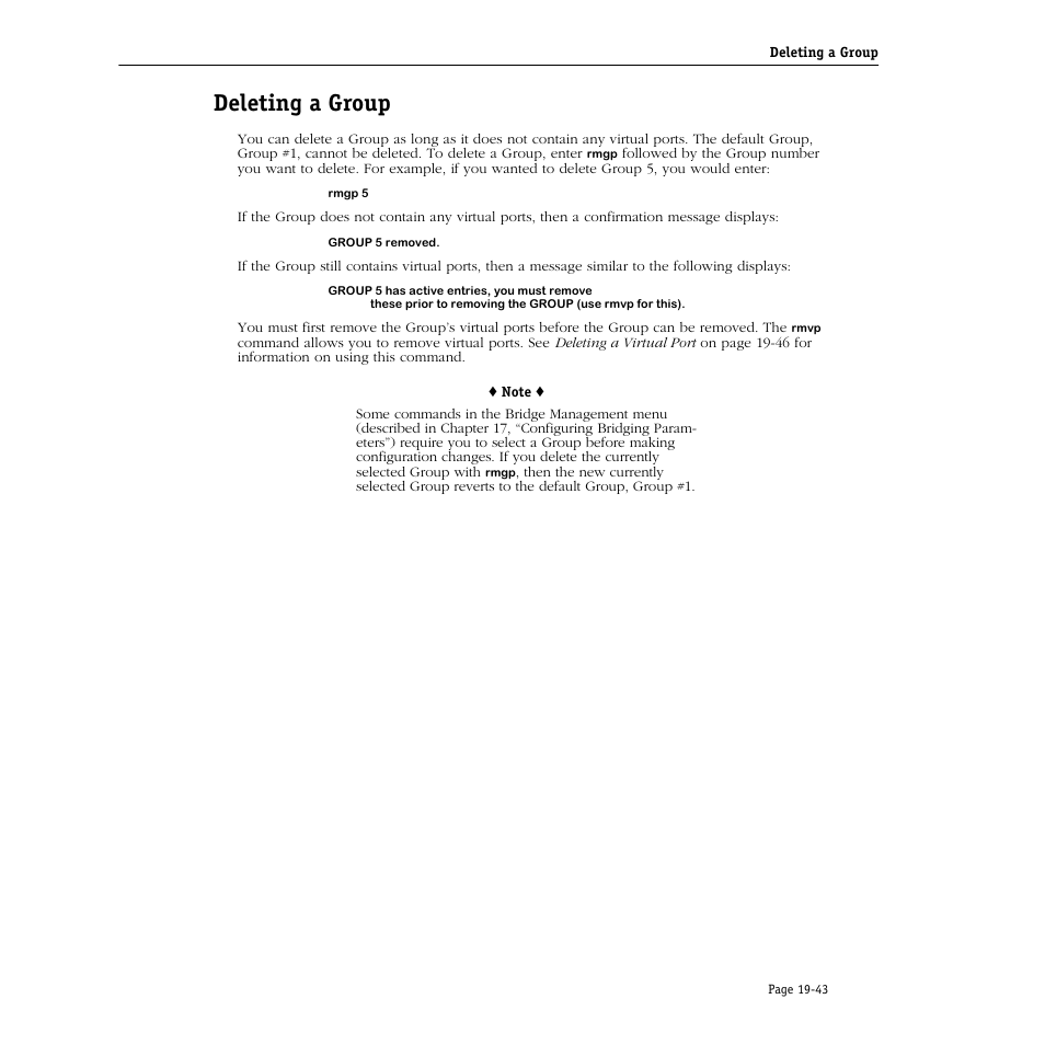 Deleting a group, Deleting a group -43 | Alcatel Carrier Internetworking Solutions Omni Switch/Router User Manual | Page 585 / 1100