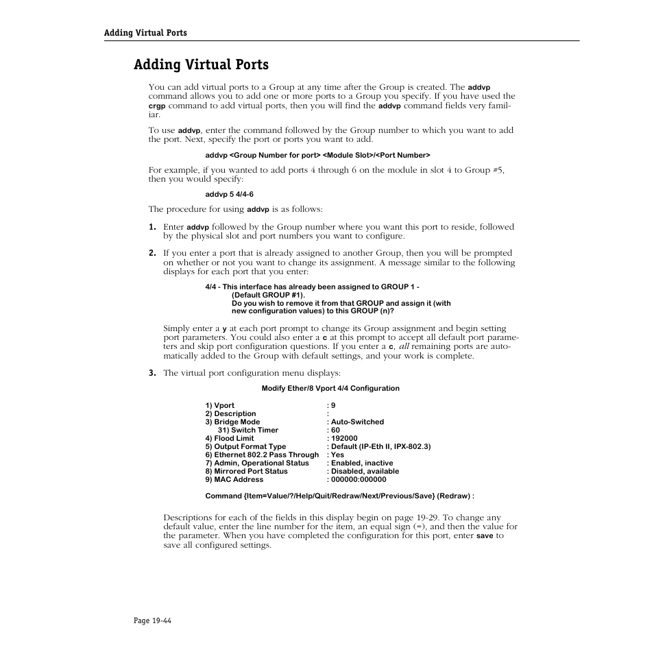 Adding virtual ports, Adding virtual ports -44 | Alcatel Carrier Internetworking Solutions Omni Switch/Router User Manual | Page 586 / 1100