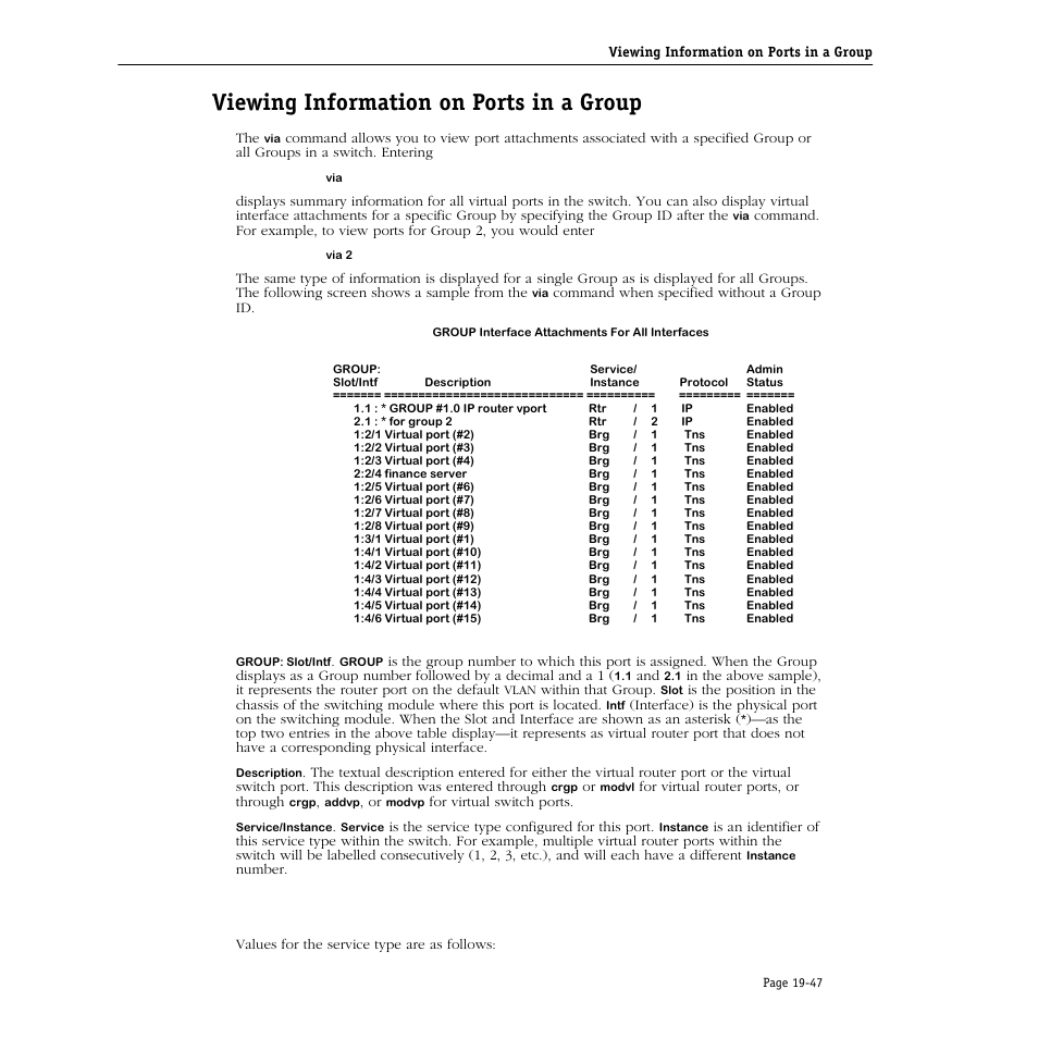 Viewing information on ports in a group, Viewing information on ports in a group -47 | Alcatel Carrier Internetworking Solutions Omni Switch/Router User Manual | Page 589 / 1100