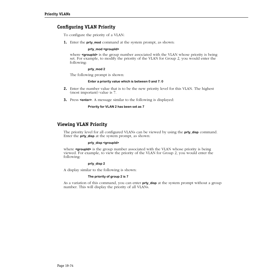 Configuring vlan priority, Viewing vlan priority | Alcatel Carrier Internetworking Solutions Omni Switch/Router User Manual | Page 616 / 1100