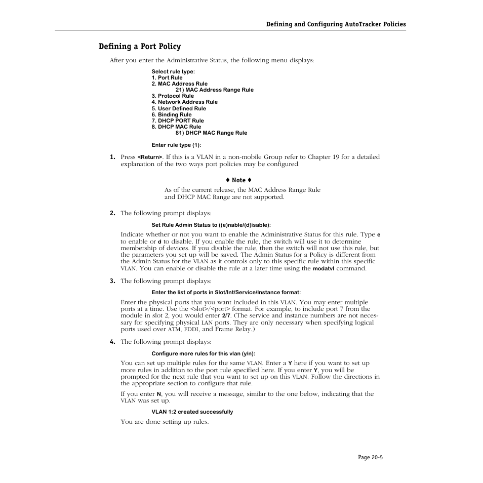 Defining a port policy, Defining a port policy -5 | Alcatel Carrier Internetworking Solutions Omni Switch/Router User Manual | Page 621 / 1100