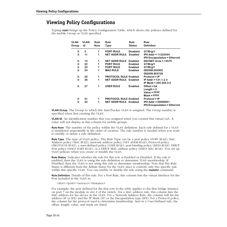 Viewing policy configurations, Viewing policy configurations -24 | Alcatel Carrier Internetworking Solutions Omni Switch/Router User Manual | Page 640 / 1100