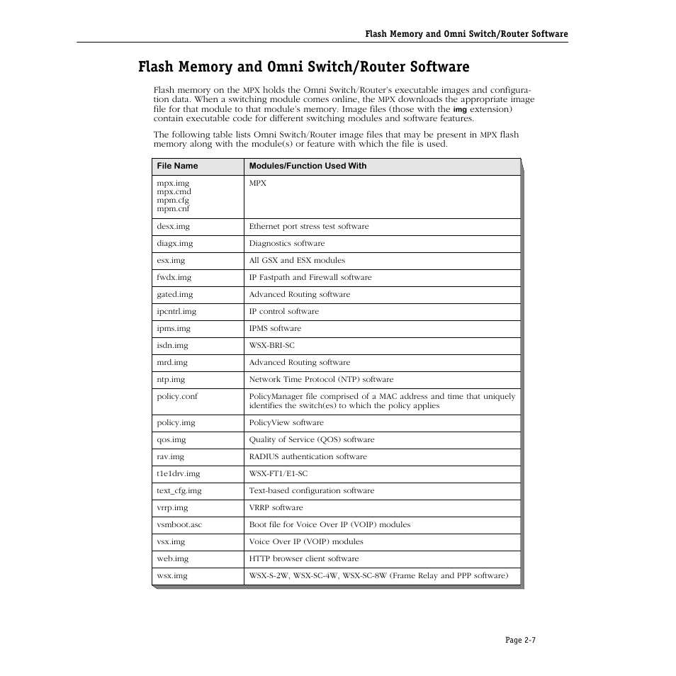 Flash memory and omni switch/router software, Flash memory and omni switch/router software -7 | Alcatel Carrier Internetworking Solutions Omni Switch/Router User Manual | Page 67 / 1100