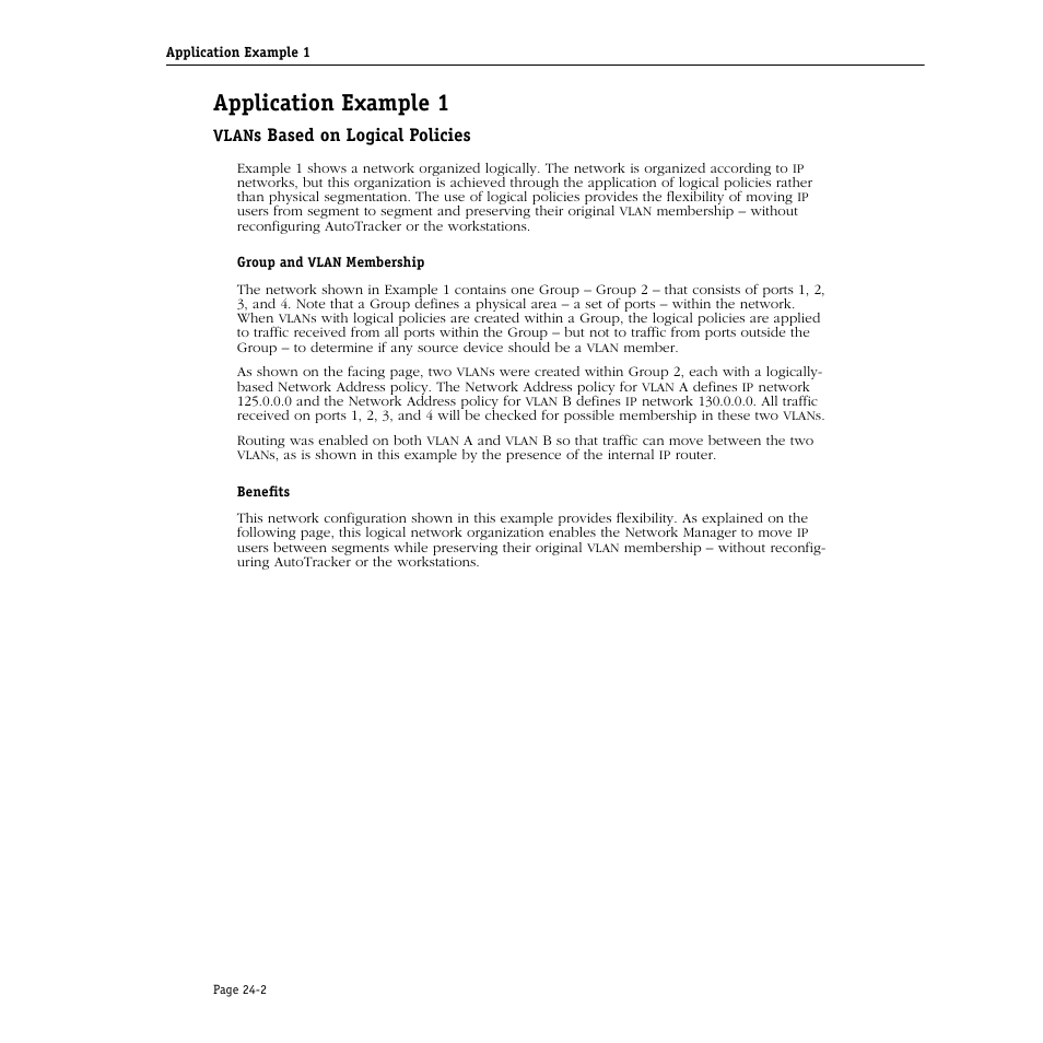 Application example 1, Vlans based on logical policies, Application example 1 -2 | Vlan, S based on logical policies -2 | Alcatel Carrier Internetworking Solutions Omni Switch/Router User Manual | Page 712 / 1100
