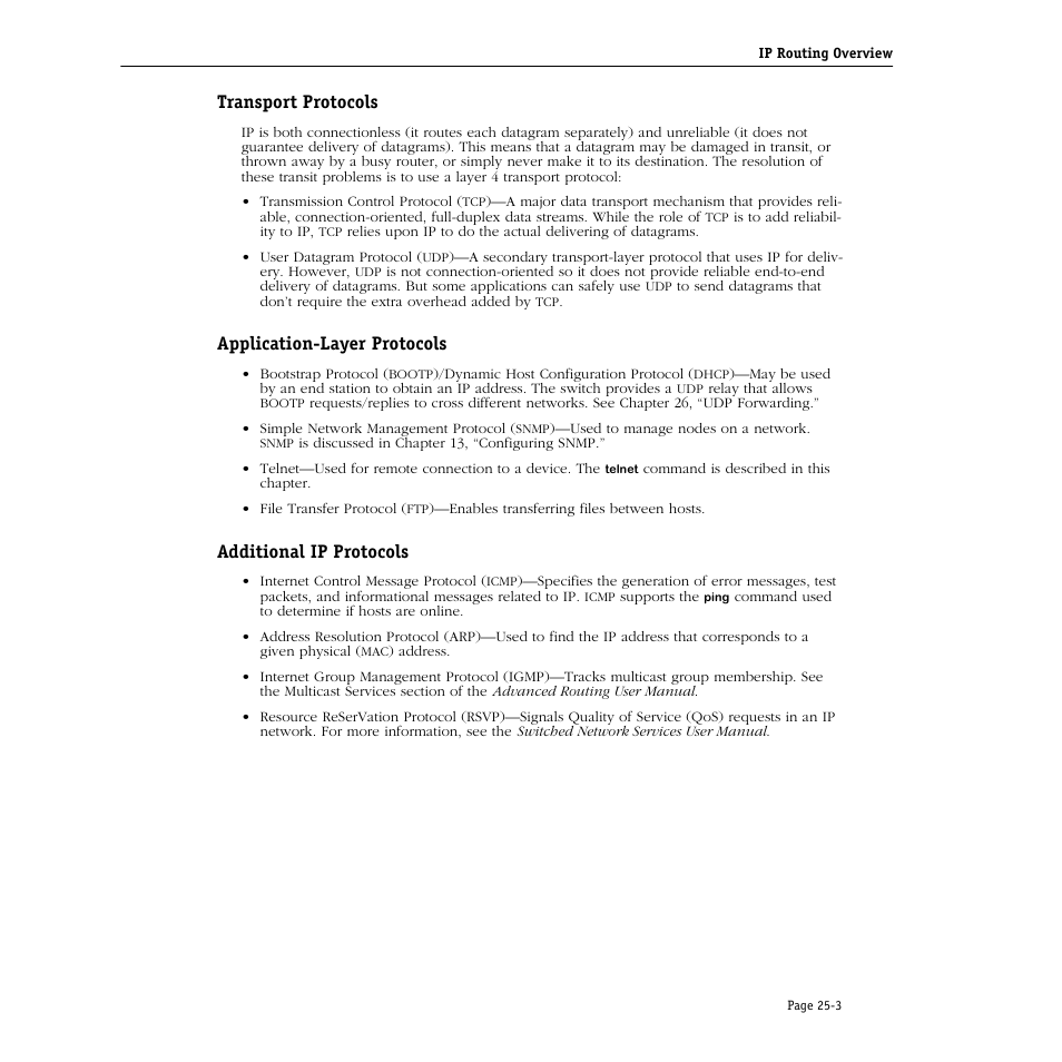 Transport protocols, Application-layer protocols, Additional ip protocols | Alcatel Carrier Internetworking Solutions Omni Switch/Router User Manual | Page 725 / 1100