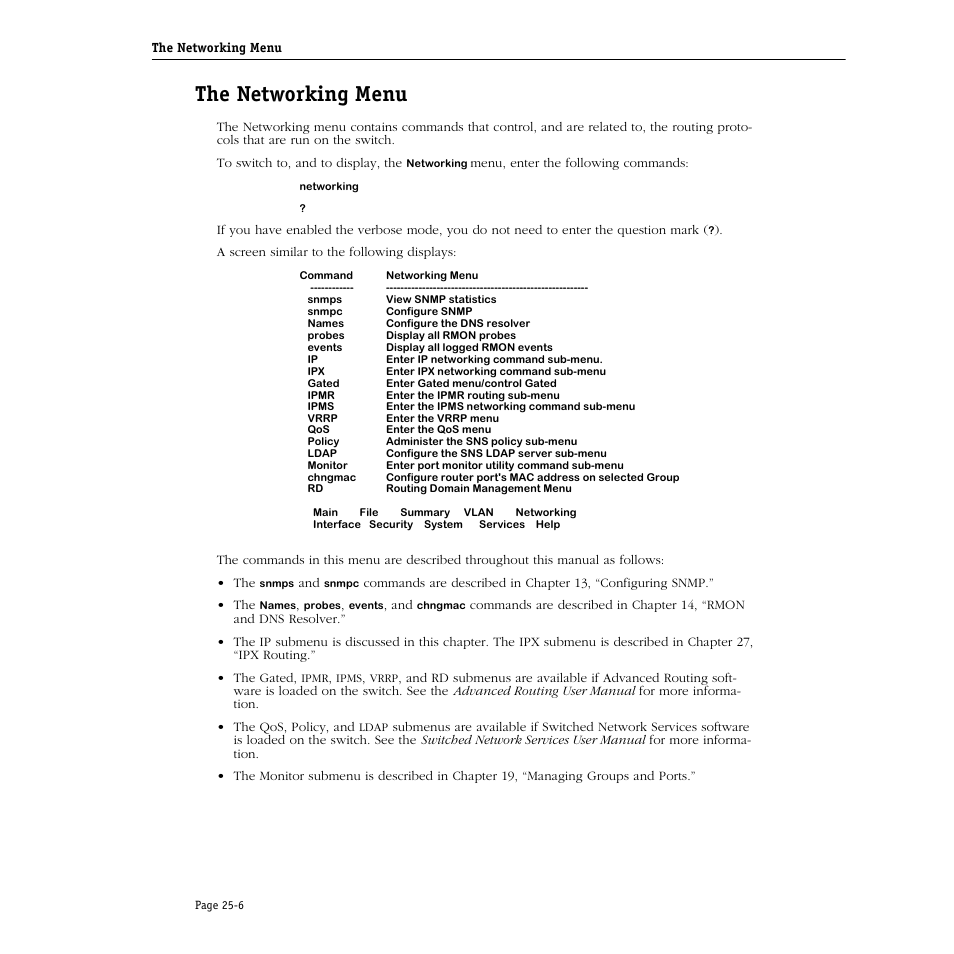 The networking menu, The networking menu -6 | Alcatel Carrier Internetworking Solutions Omni Switch/Router User Manual | Page 728 / 1100