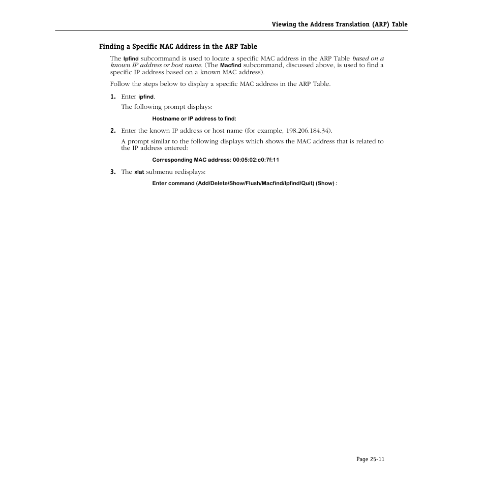 Finding a specific mac address in the arp table | Alcatel Carrier Internetworking Solutions Omni Switch/Router User Manual | Page 733 / 1100