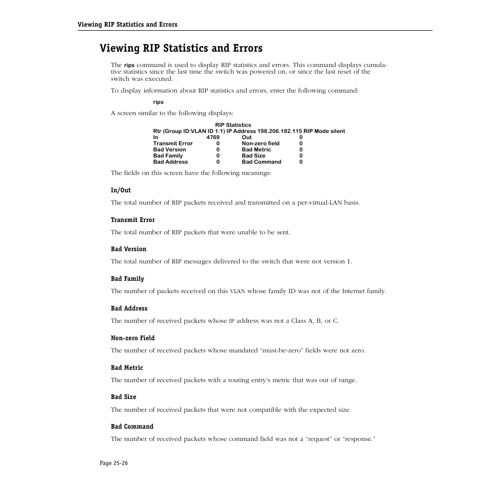 Viewing rip statistics and errors, Viewing rip statistics and errors -26 | Alcatel Carrier Internetworking Solutions Omni Switch/Router User Manual | Page 748 / 1100