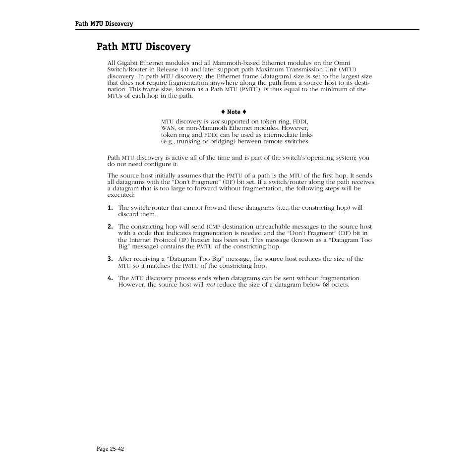 Path mtu discovery, Path mtu discovery -42 | Alcatel Carrier Internetworking Solutions Omni Switch/Router User Manual | Page 764 / 1100