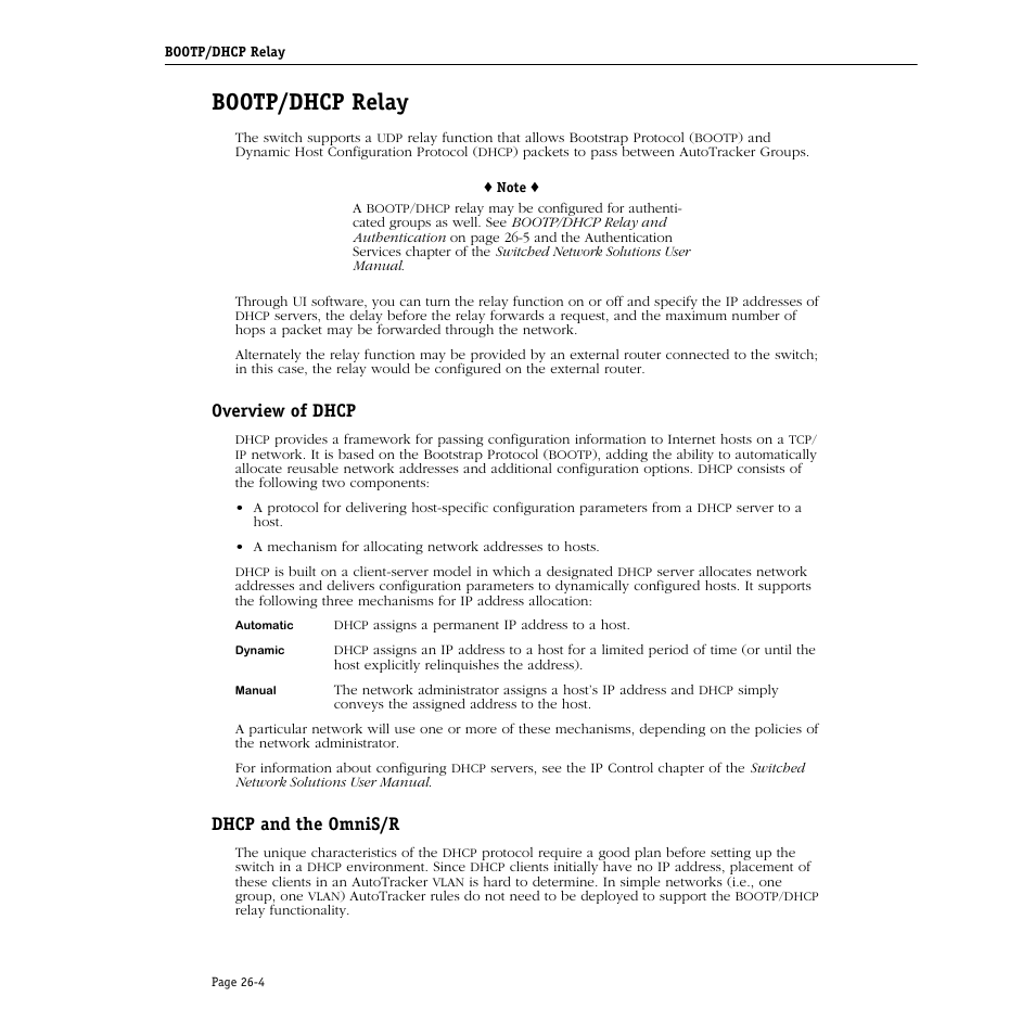 Bootp/dhcp relay, Overview of dhcp, Dhcp and the omnis/r | Bootp/dhcp relay -4, Overview of dhcp -4 dhcp and the omnis/r -4 | Alcatel Carrier Internetworking Solutions Omni Switch/Router User Manual | Page 768 / 1100