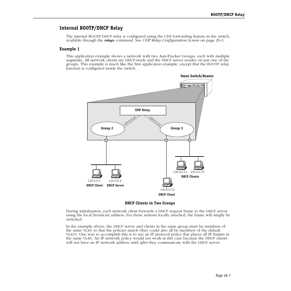 Internal bootp/dhcp relay, Example 1, Internal bootp/dhcp relay -7 | Example 1 -7 | Alcatel Carrier Internetworking Solutions Omni Switch/Router User Manual | Page 771 / 1100