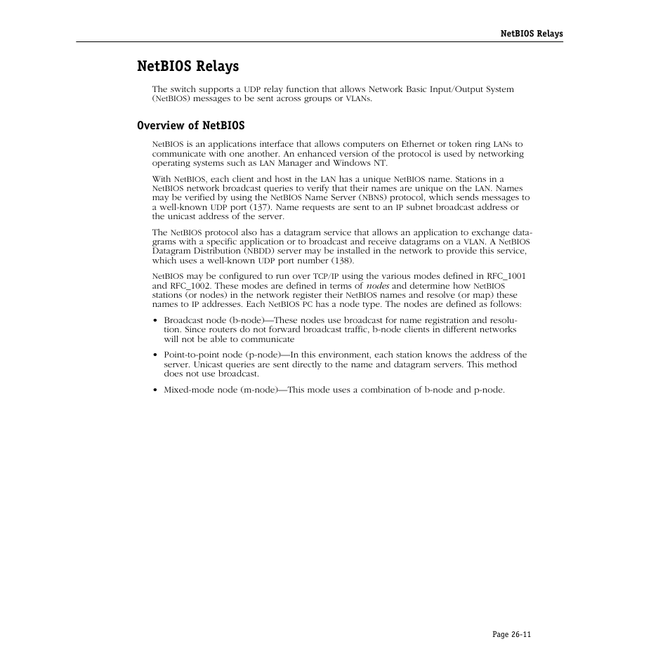 Netbios relays, Overview of netbios, Netbios relays -11 | Overview of netbios -11 | Alcatel Carrier Internetworking Solutions Omni Switch/Router User Manual | Page 775 / 1100