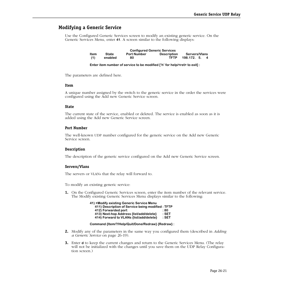 Modifying a generic service, Modifying a generic service -21 | Alcatel Carrier Internetworking Solutions Omni Switch/Router User Manual | Page 785 / 1100