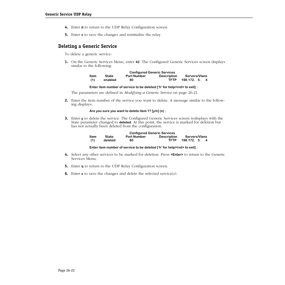 Deleting a generic service, Deleting a generic service -22 | Alcatel Carrier Internetworking Solutions Omni Switch/Router User Manual | Page 786 / 1100