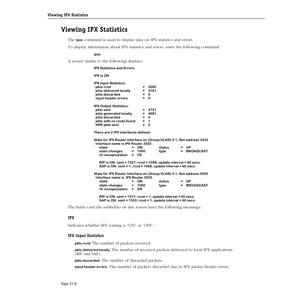 Viewing ipx statistics, Viewing ipx statistics -8 | Alcatel Carrier Internetworking Solutions Omni Switch/Router User Manual | Page 796 / 1100