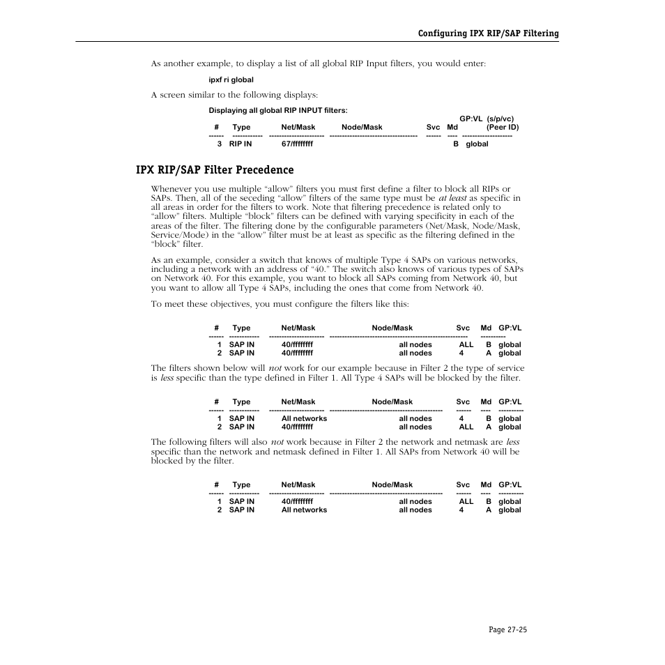 Ipx rip/sap filter precedence, Ipx rip/sap filter precedence -25 | Alcatel Carrier Internetworking Solutions Omni Switch/Router User Manual | Page 813 / 1100