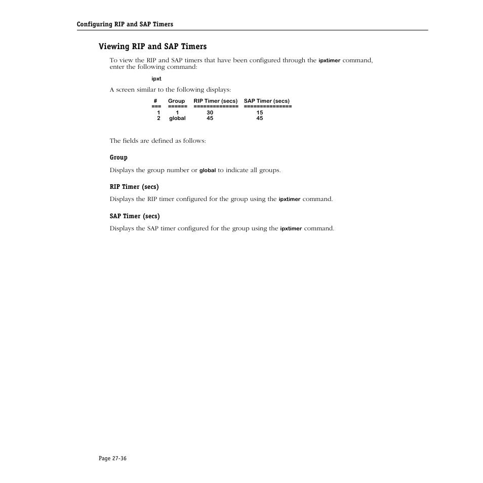 Viewing rip and sap timers, Viewing rip and sap timers -36 | Alcatel Carrier Internetworking Solutions Omni Switch/Router User Manual | Page 824 / 1100